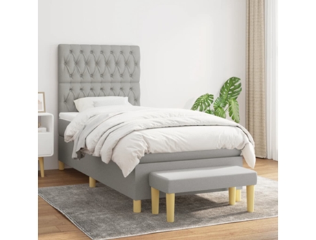 vidaXL Cama con somier y colchón 90x200 cm tela gris claro