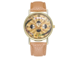 Reloj De Pulsera De Cuarzo Con Correa De Poliuretano, Diseño Espacial Y Esfera Redonda Beige.