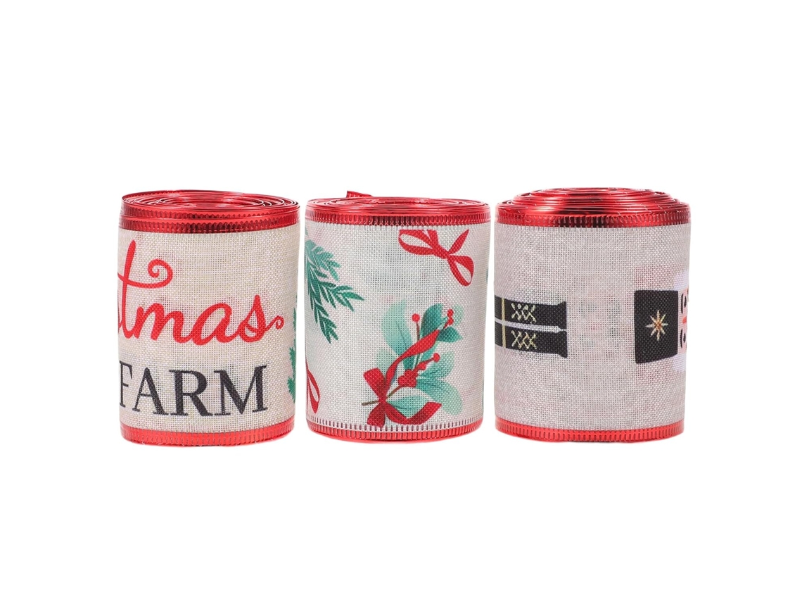 Cinta navideña metálica, 3 rollos de 5 yardas cada uno, rojo y verde, cinta festiva para envolver regalos SFUSHOS