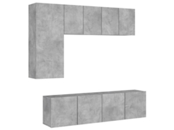 Conjunto de mueble de TV de pared en acabado madera Gris Cemento, EXCLUSIVO DE MAISON