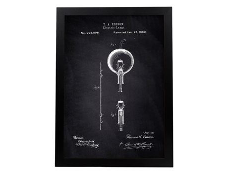 Póster NACNIC con Patente de Bombilla Electrica. con Diseño de Patente Antigua