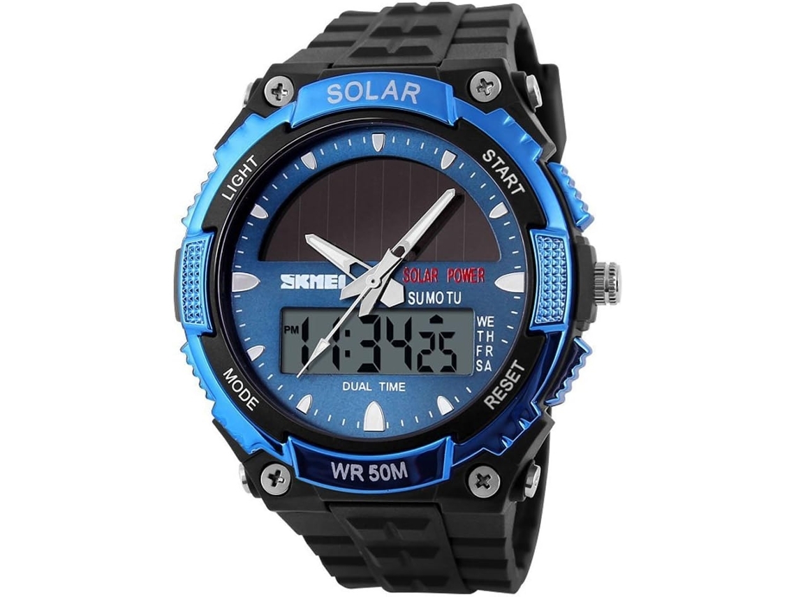 Relojes deportivos para hombre con energía solar resistente al agua hasta 50 m - Negro