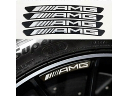 2026altiro-4 Pegatinas Con El Emblema De La Rueda Mercedes Amg, Color Negro Acero.