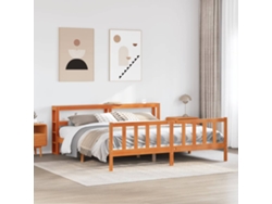 Cama De Matrimonio | Cama Para Adultos | Estructura Cama Con Cabecero Madera Pino Marrón Cera 180x200 Cm