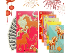 Sobres rojos para dinero, juego de 6 con estampado de caballos, plantillas para cortar papel 2026