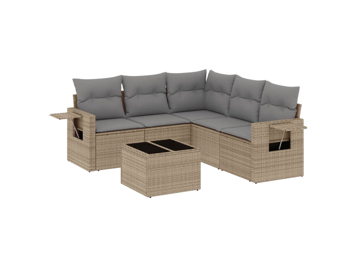 Conjunto 6 de sofás jardín con cojines VIDAXL ratán sintético beige