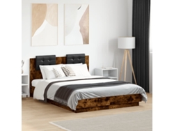 Estructura Cama Con Cabecero Luces Led Roble Ahumado 120x190 Cm