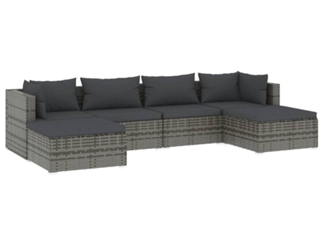 Conjunto 6 de muebles de jardín VIDAXL y cojines ratán sintético gris