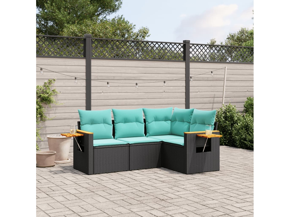 Conjunto de sofás de jardín con cojines de mimbre negros, Dkd Home Decor