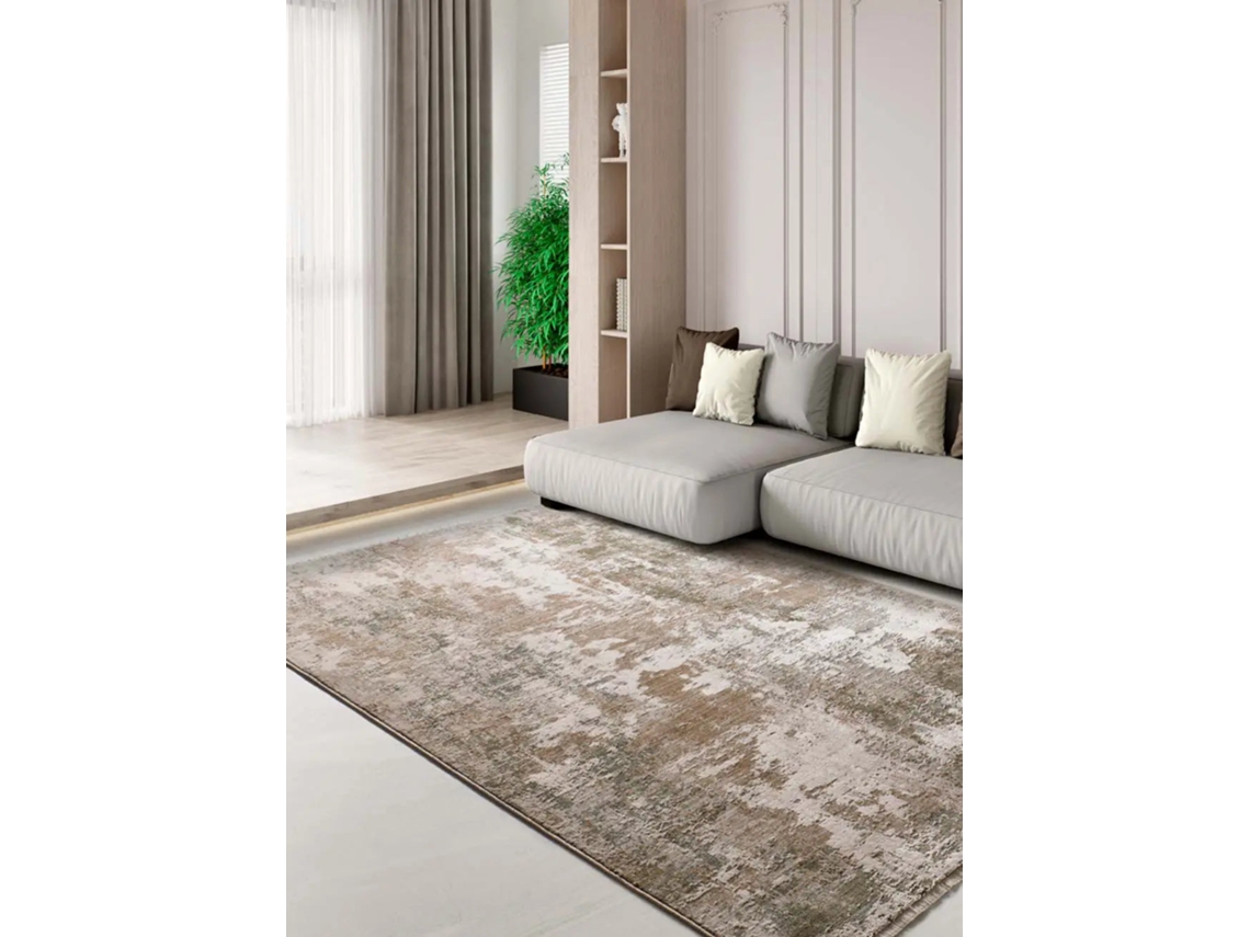 Alfombra Interior Abstracto Con Flecos - Atticgo - Ona Beige / Verde 200x290 Cm
