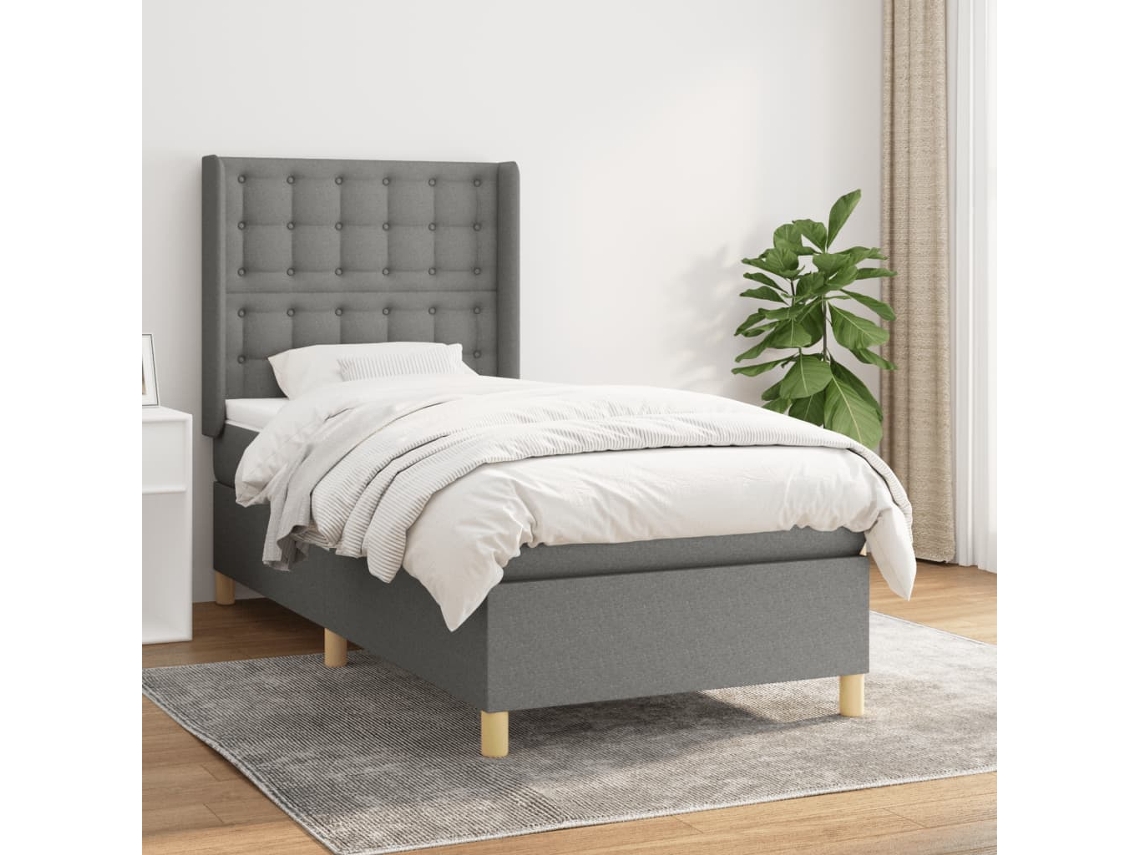 Cama Box Spring Con Colchón Tela Gris Oscuro 90x190 Cm