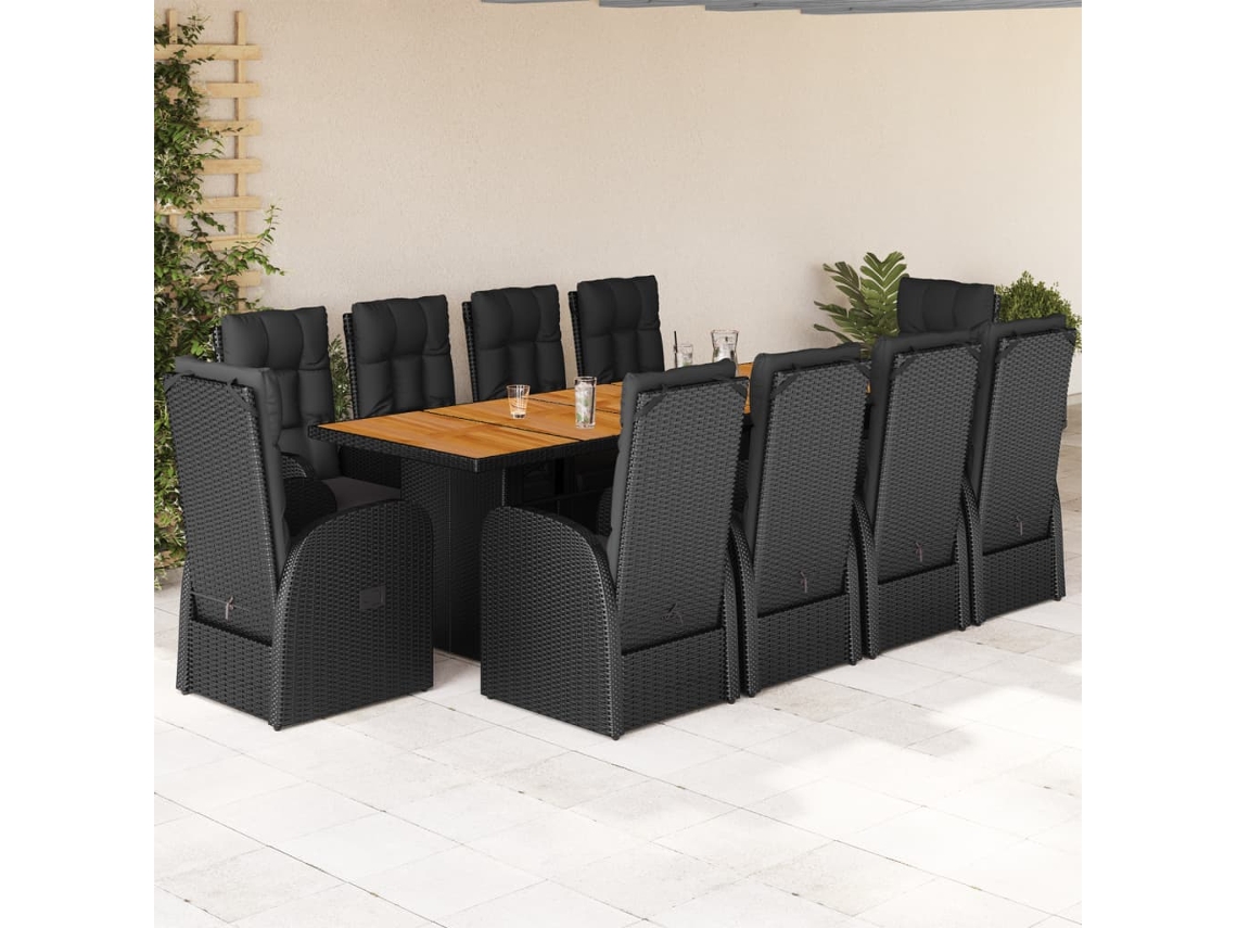 Juego de comedor de jardín de 11 piezas con cojines de mimbre negros de DKD Home Decor