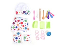 Conjunto de Chef Infantil Lavável BJ-26 Peças com Avental e Utensílios de Cozinha para Brincar de Chef