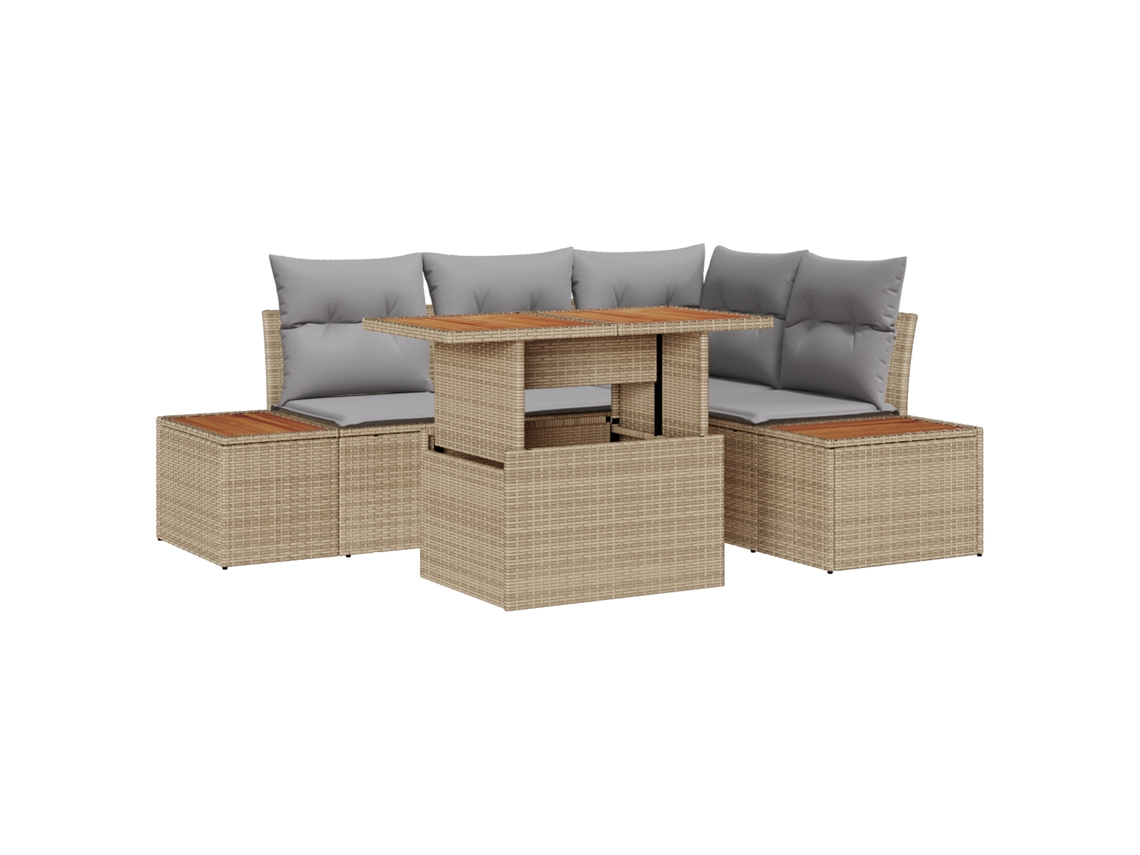 Conjunto 5 De Sofás De Jardín Con Cojines Vidaxl Beige De Ratán Poliéster