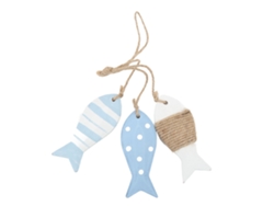 Decoración Náutica De Madera De Pino Tallada Con Forma De Pez Y 3 Peces Colgantes.
