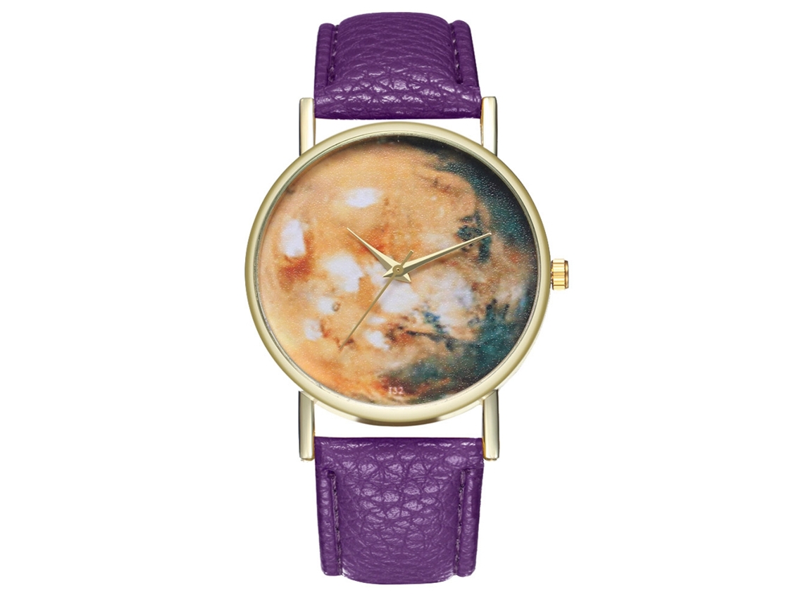 Reloj De Pulsera De Cuarzo Con Correa De Pu Para Hombre Y Mujer Moda Simple T32-a Morado