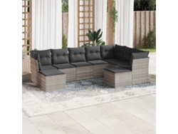 Conjunto de sofá de jardín de 9 piezas con cojines de mimbre gris claro de Dkd Home Decor