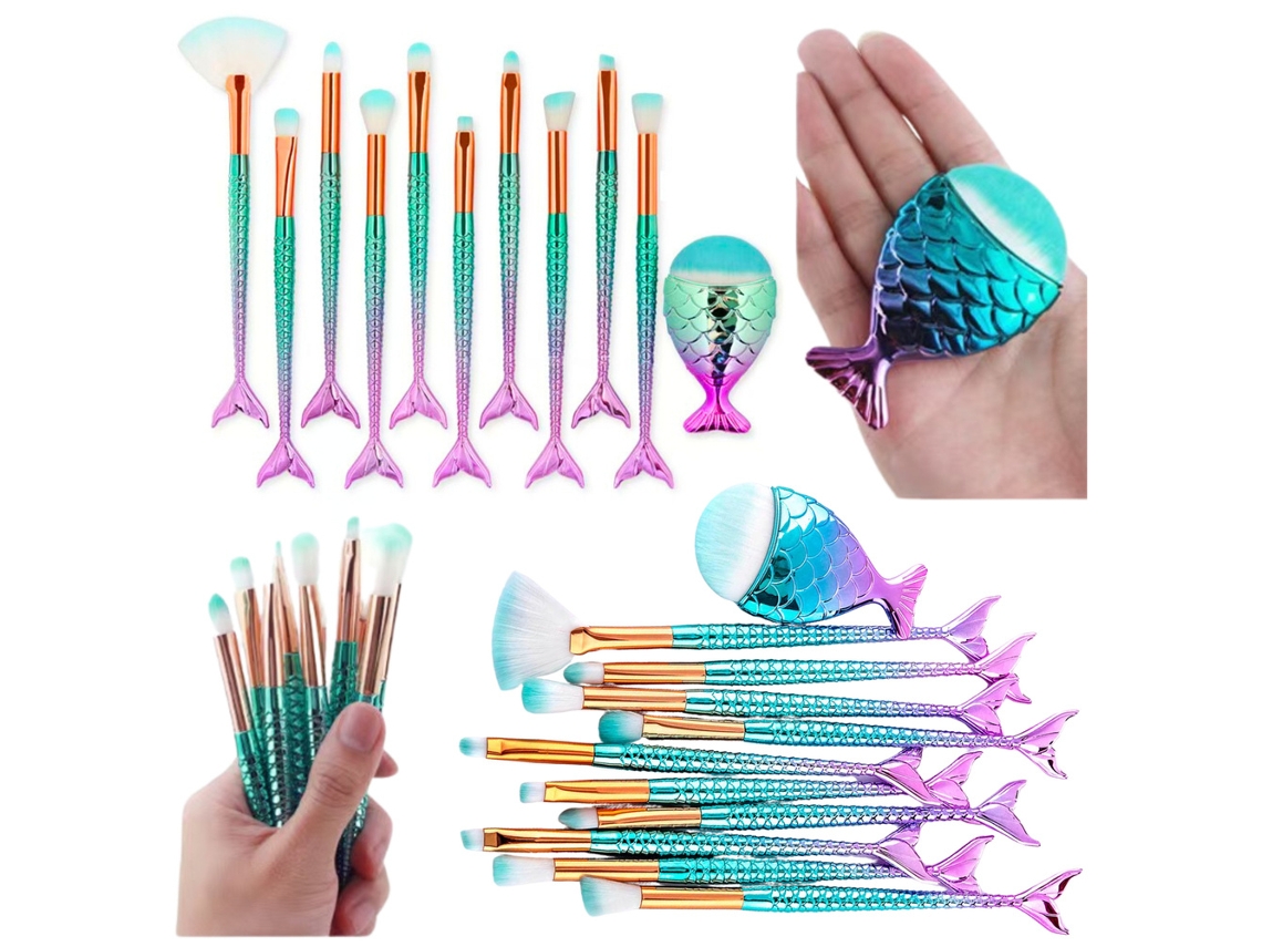 B.active - Juego de 11 brochas de maquillaje con diseño de cola de sirena arcoíris