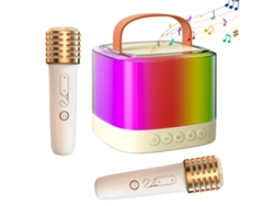 Mini máquina de karaoke con 2 micrófonos inalámbricos, altavoz de karaoke Bluetooth portátil con deslumbrantes modos de luz, juguetes