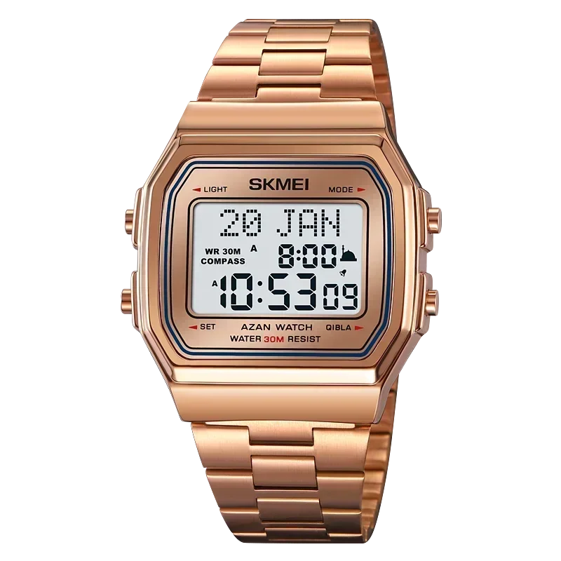 Reloj Digital Islámico Con Brújula Y Alarma (dorado) Con Pantalla Retroiluminada Y Cronómetro.