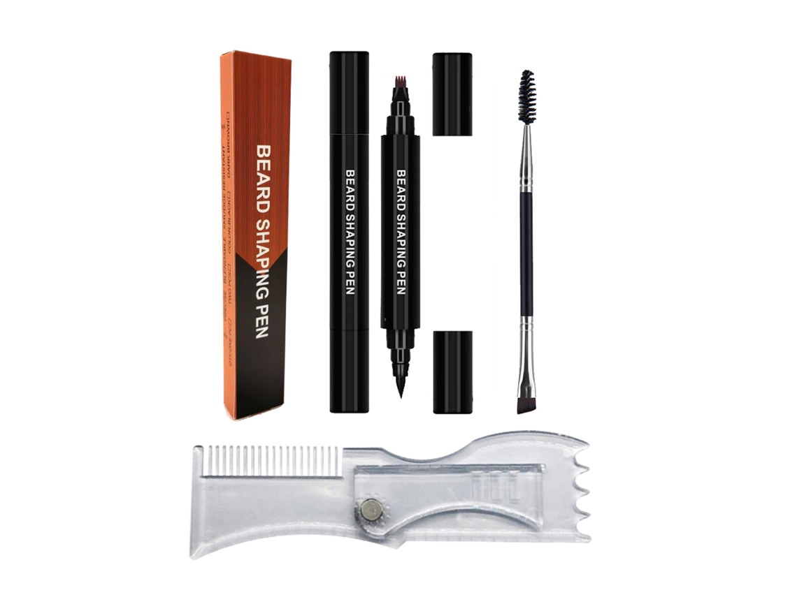 Kit De Lapiz Corrector De Barba Impermeable Para Hombres Con Brocha