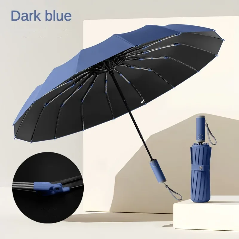 Paraguas Plegable Automático Súper Resistente Al Viento (azul Oscuro), 16k, 112 Varillas, Protección Solar.