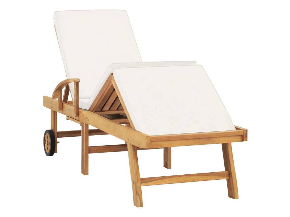 Chaise longue con cojín, madera maciza de teca, color crema, MAISON EXCLUSIVE (sin dimensiones)
