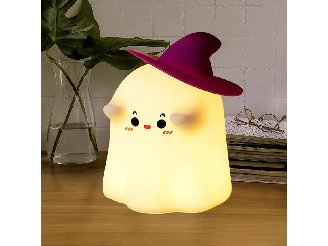 Luz nocturna fantasma, lámpara LED de silicona, regulable, luz de noche recargable para habitación de bebé (blanca)