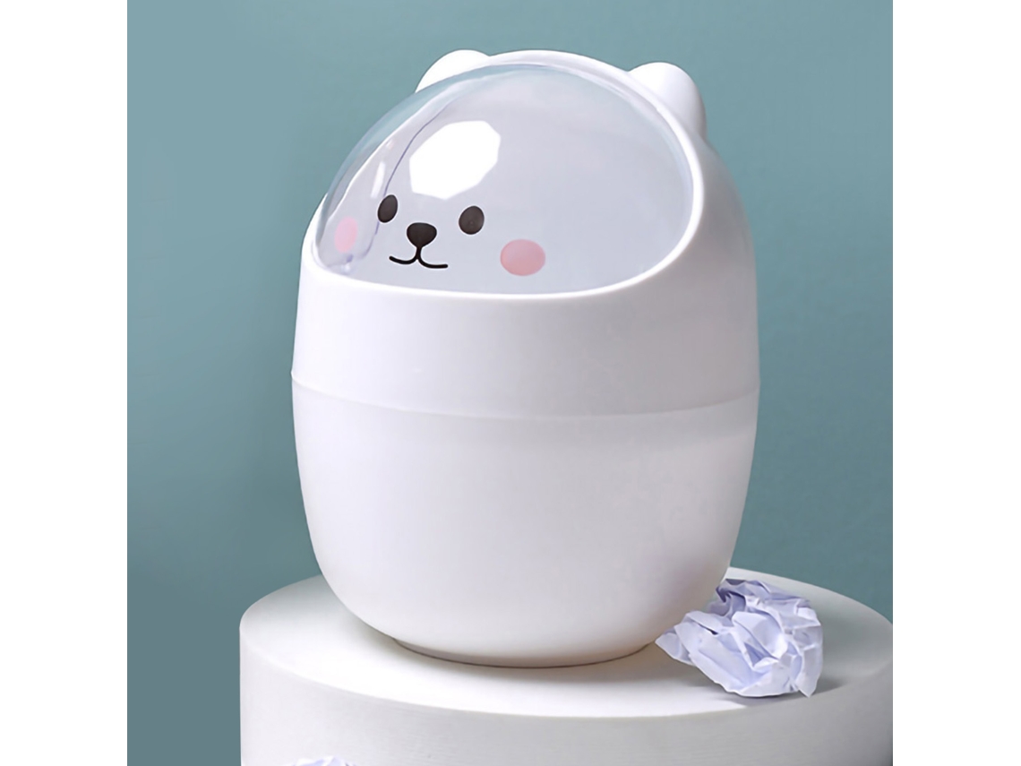 Papelera de mesa mini Baok-Cute con tapa, abertura grande, papelera de mesa de plástico desmontable, blanca