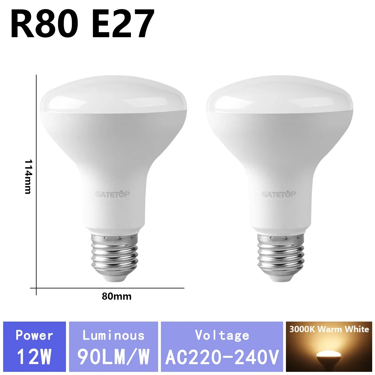 (r80 3000k, Ac220v-240v) 2 Bombillas Led, Ac220v, Aptas Para Iluminación De Baño.