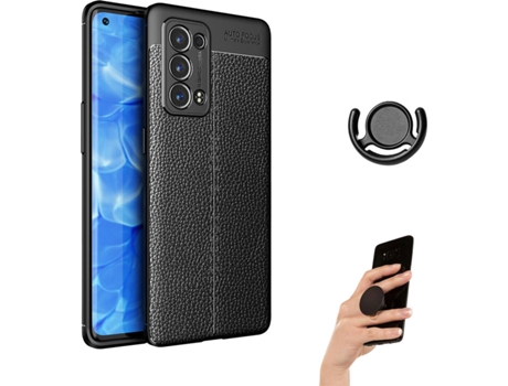 Carcasa + Soporte + Popsocket Oppo Reno6 Pro Plus Rugged Leather Negro