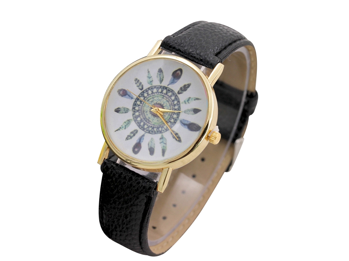 Reloj De Pulsera De Moda Para Mujer Con Correa De Piel Sintética Y Esfera Redonda De Cuarzo (negro)