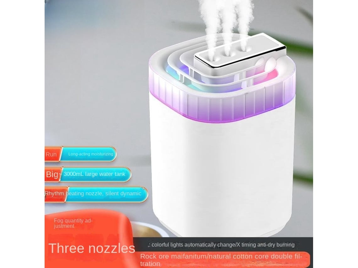 Deshumidificador (blanco), Humidificador Silencioso, Gran Capacidad De 3 Litros, Tres Potentes Boquillas Atomizadoras.