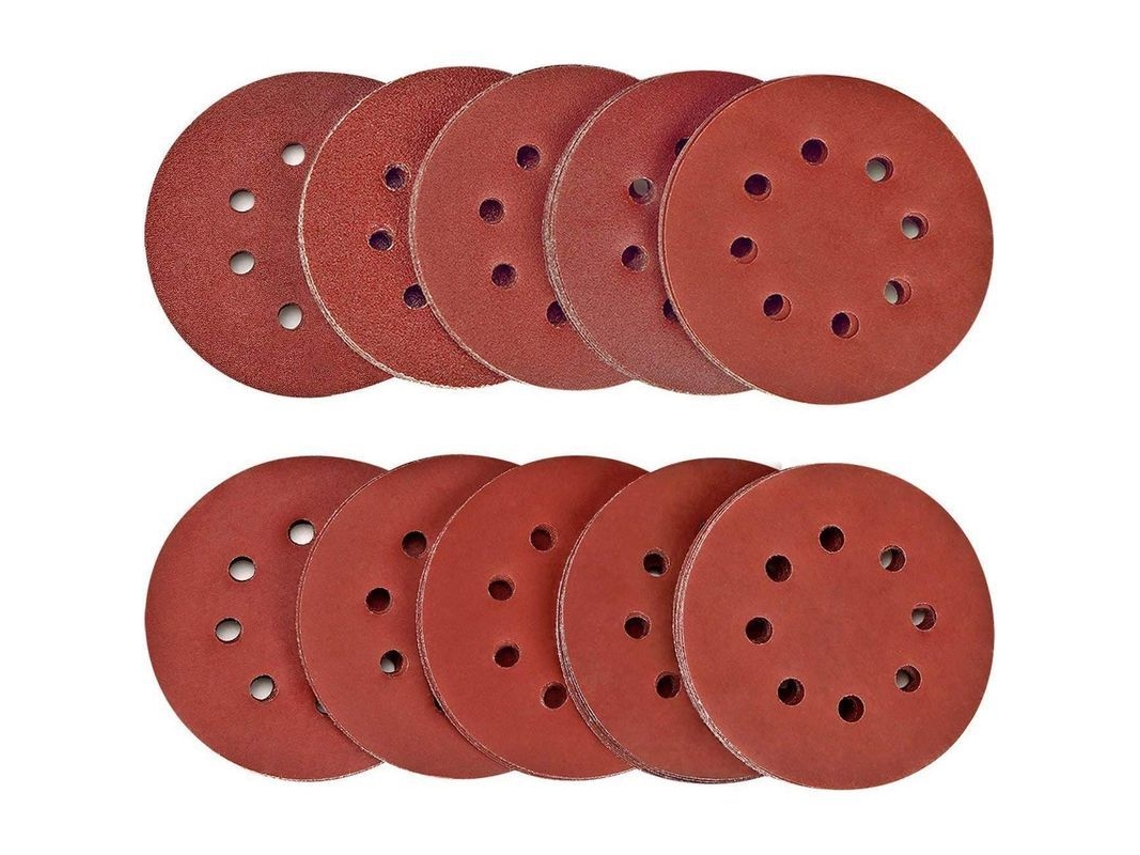100 discos de lijado de 125 mm con grano 40-2000 para lijar, pulir y desoxidar metal, madera, plástico, piedra y vidrio.