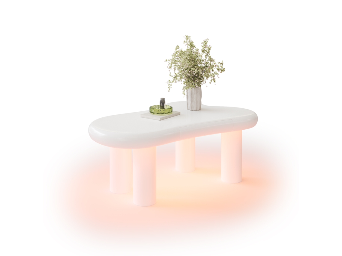 Mesa De Centro Nube - Mdf Con Iluminación Led 16 Colores - Blanco