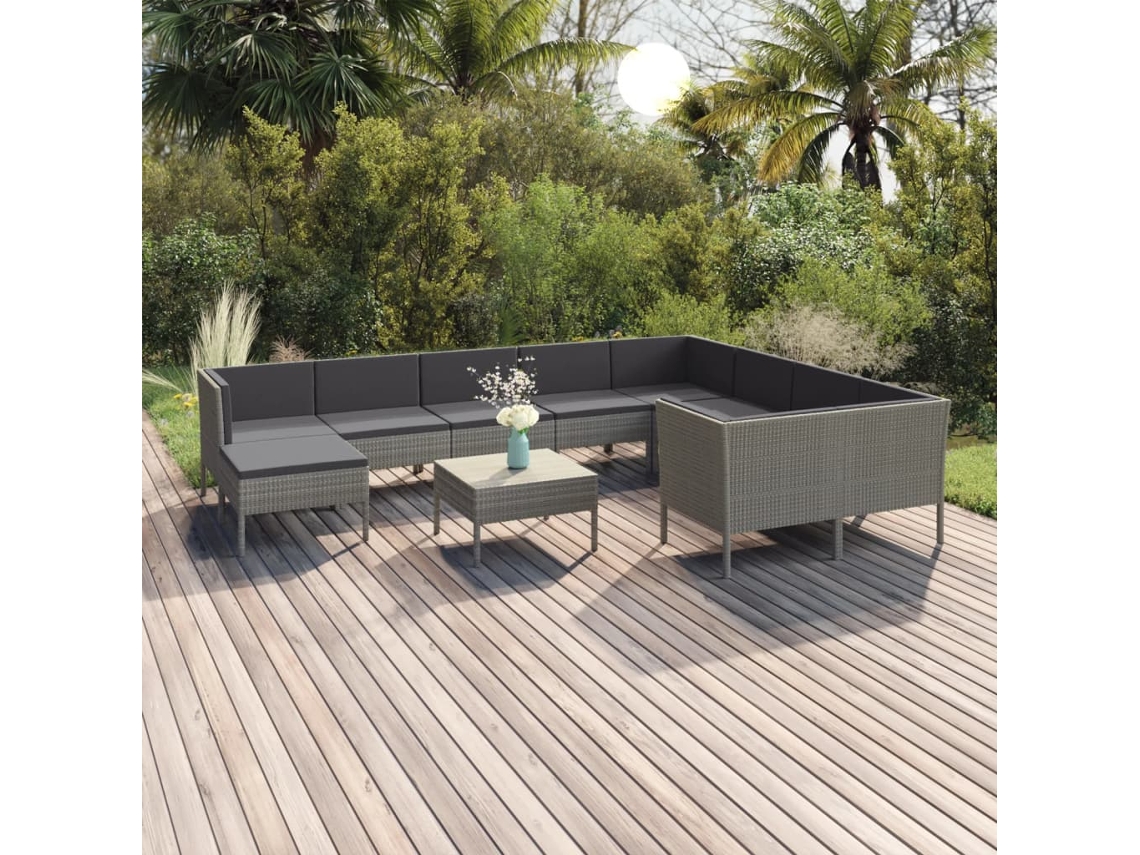 Conjunto de jardín DKD Home Decor de 11 piezas con cojines de mimbre gris
