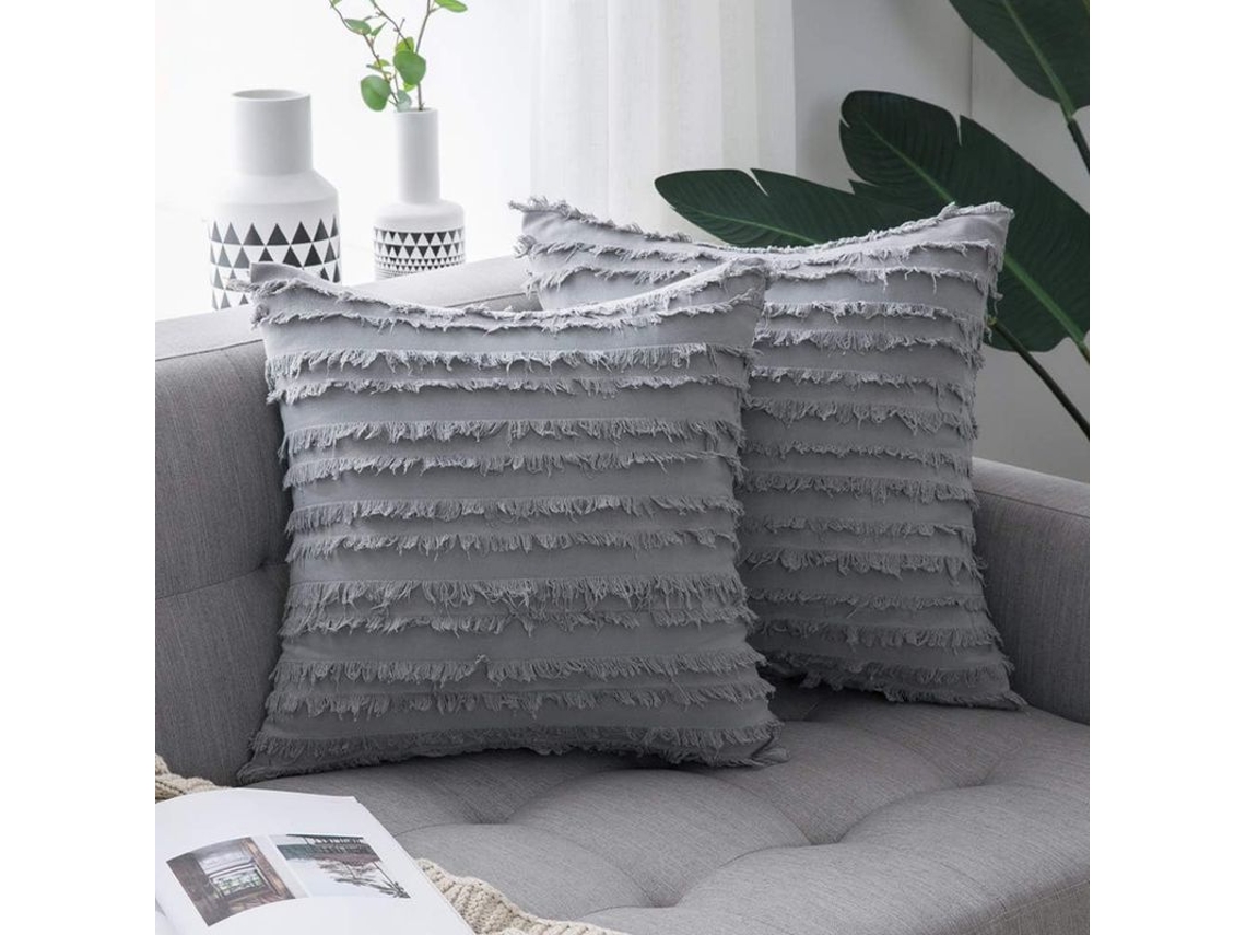2026-41206-2 Fundas De Almohada Decorativas Boho De Lino Estampado Jacquard Para Sofá Sala Dormitorio 18x18 Pulgadas Gris Claro