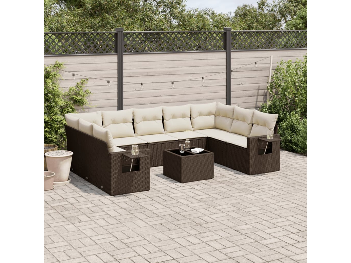 10 unidades Conjunto. Sofás Jardim Com Almofadões Vime Pe Castanho Dkd Home Decor