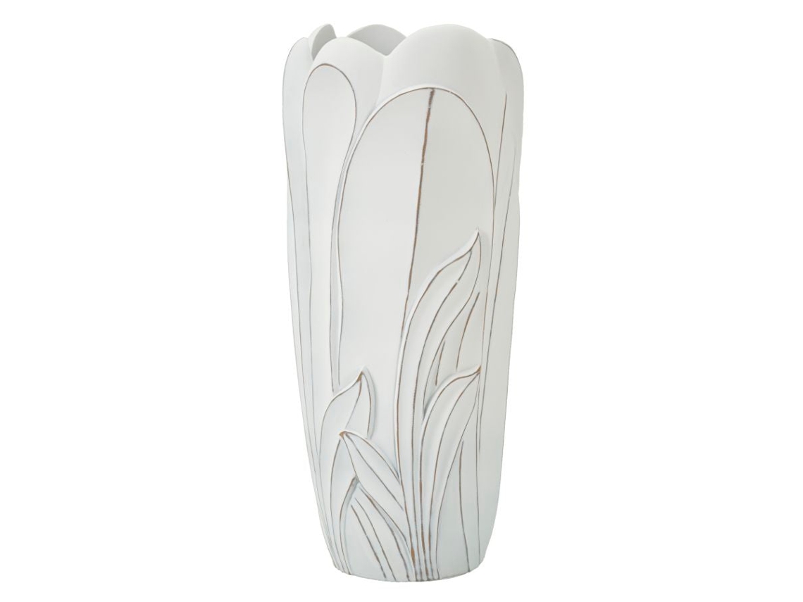 Jarrón Gardy De Poliresina De 69 Cm - Jarrón Decorativo Blanco Sinuoso Con Decoraciones En Relieve Para Uso Interior Y Exterior.