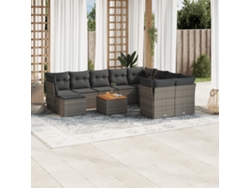 Conjunto de sofá de jardín de 11 piezas con cojines, ratán gris, DKD Home Decor