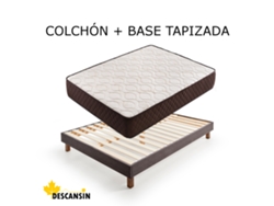 Pack Colchón y Base Tapizada DESCANSIN | 180 x 200 | Gris | Ideal para Personas con Dolores de Espalda | Base tapizada silenciosa