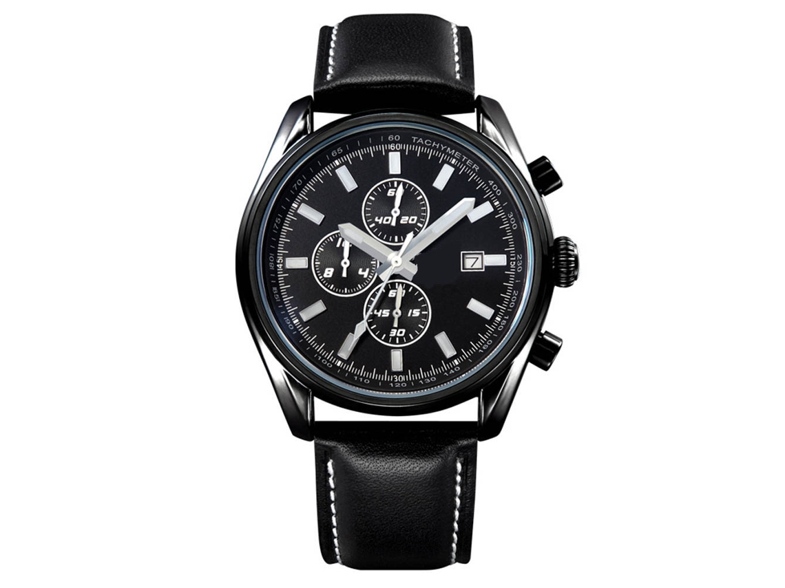 Reloj De Cuero Moda Ochstin Dial Redondo De Cuarzo Para Hombres (círculo Blanco)