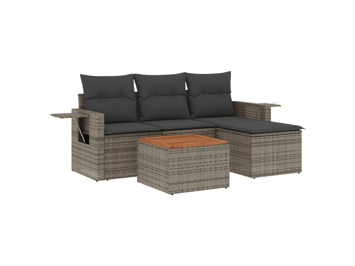 Maison Exclusive - Conjunto de sofá de jardín de 5 piezas con cojines de mimbre y patas grises