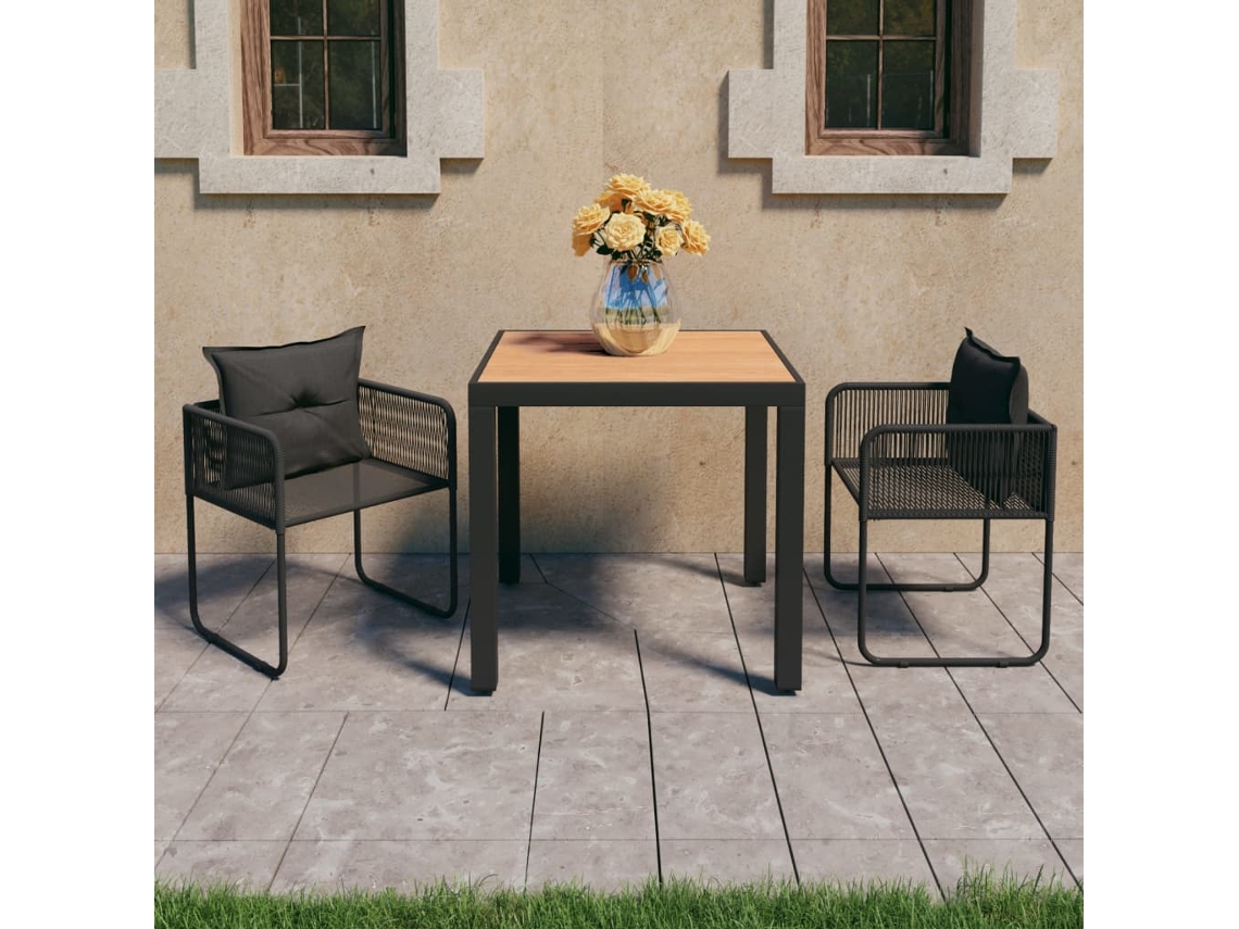 Set De Comedor De Jardín De 3 Piezas Pvc Ratán Negro Y Marrón