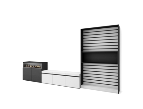 Muebles de Salón para TV 360x186x35cm Para TV hasta 65 Chimenea eléctrica Blanco y negro