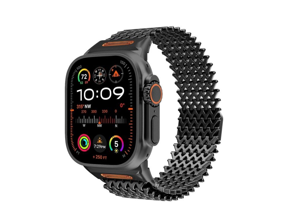 Correa larga de acero inoxidable FWINL con diseño de esqueleto magnético tipo W para Apple Watch (46 x 44 mm)