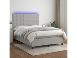 Cama Box Spring Colchón Y Luces Led Tela Gris Claro 140x190 Cm