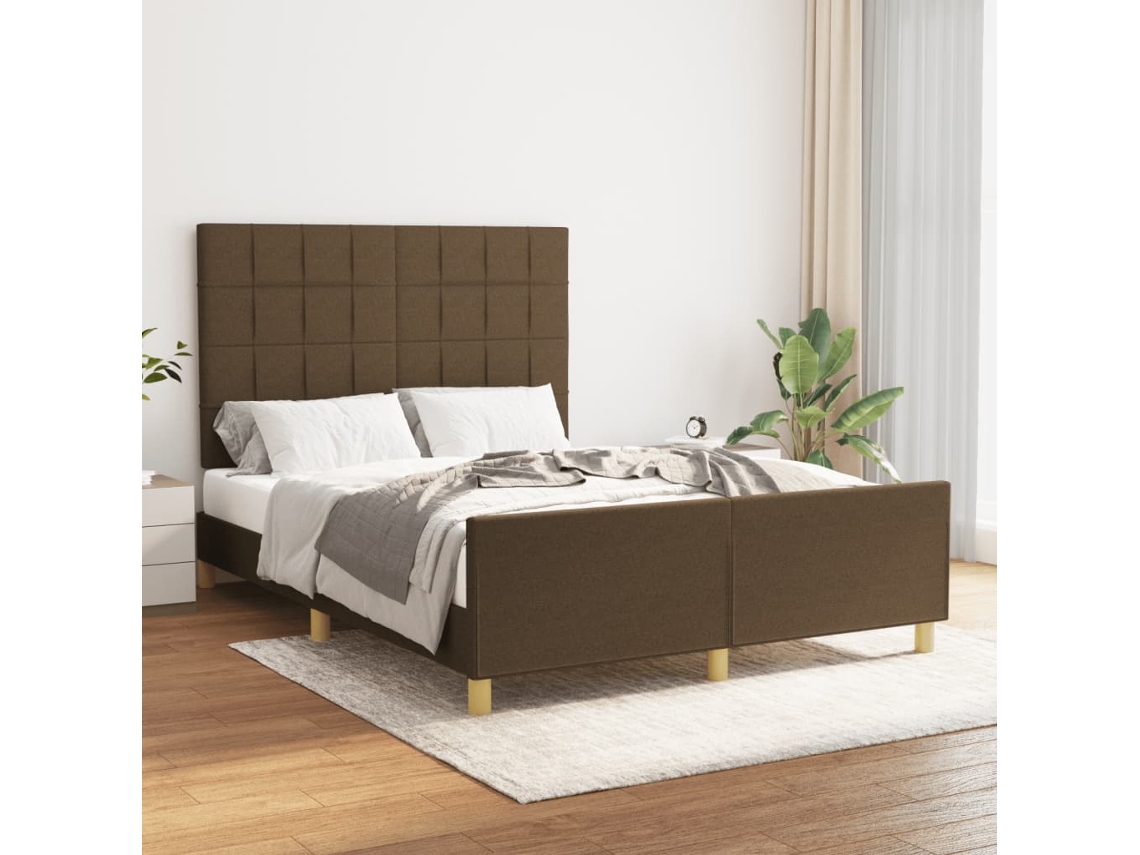Cama Sin Colchón Tela Marrón Oscuro 140x190 Cm