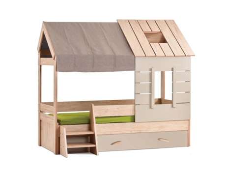 Cama infantil casita cajón aglomerado gris 90x200cm MUEMUE