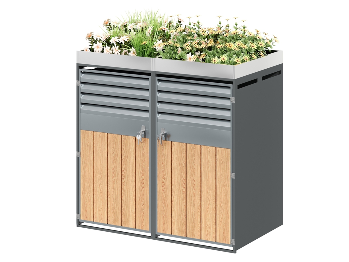 Cubo De Basura Con Rejillas, Cerradura, 2 Puertas, Zona De Plantación